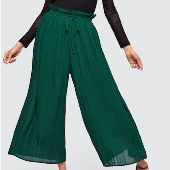 Drawstrings Pleated Wide Legged Culotte Pants - Picture 2 of 5